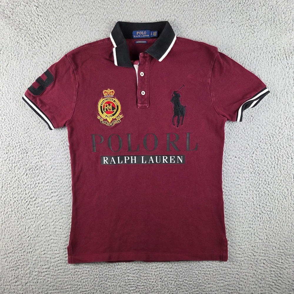 Polo Ralph Lauren Big Pony Crest Polo Shirt Small Maroon Custom Slim Fit